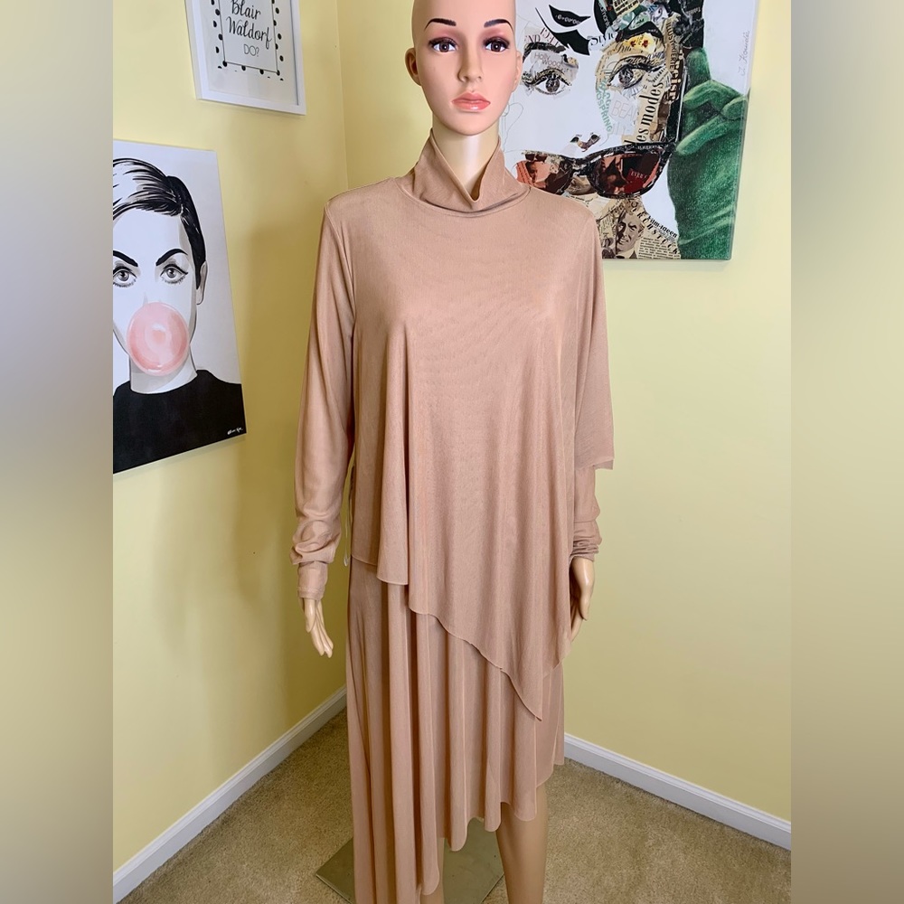 💫HP‼️💫 NWT BCBG MAXAZRIA Asymmetrical Layered Turtleneck Dress in Nubuck, Med - Picture 7 of 12